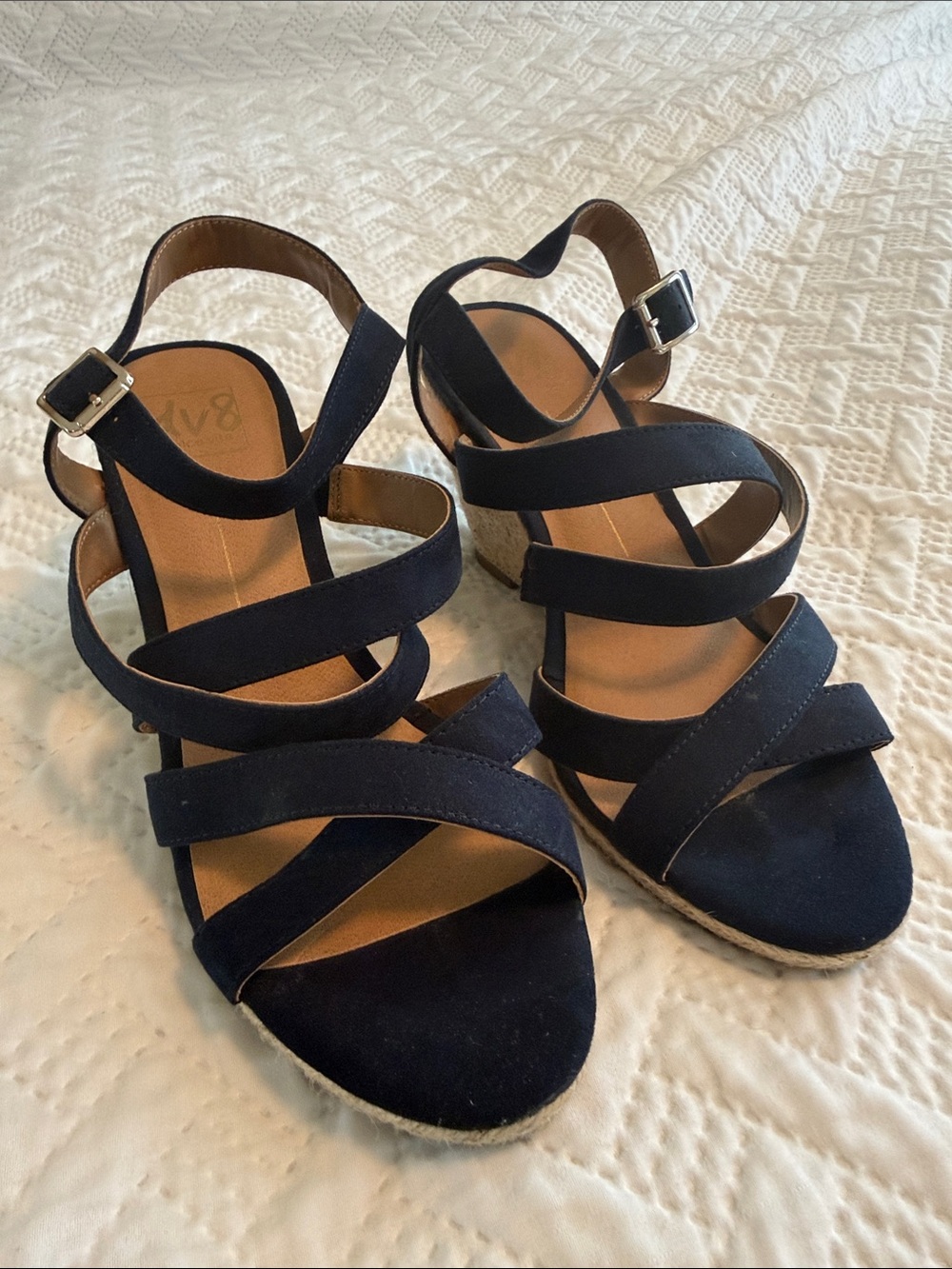 DV by Dolce Vita Navy Strappy Espadrille Wedge Sandals